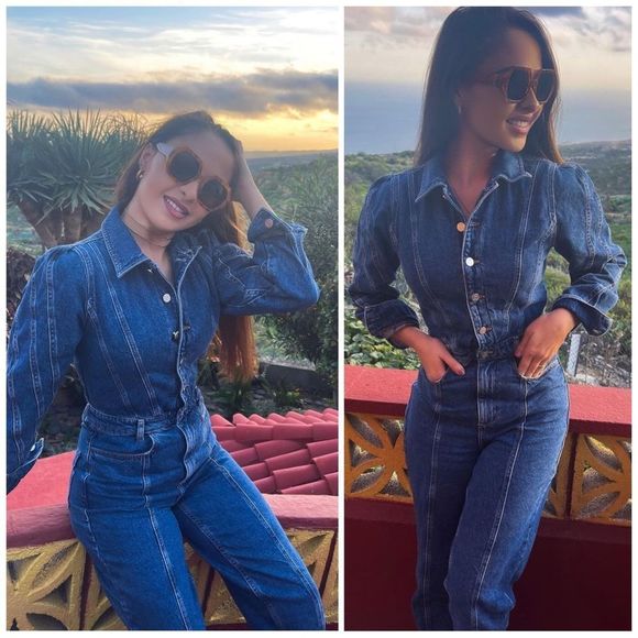 Mango Pants - Mango Denim Jumpsuit Pufffed Sleeves New